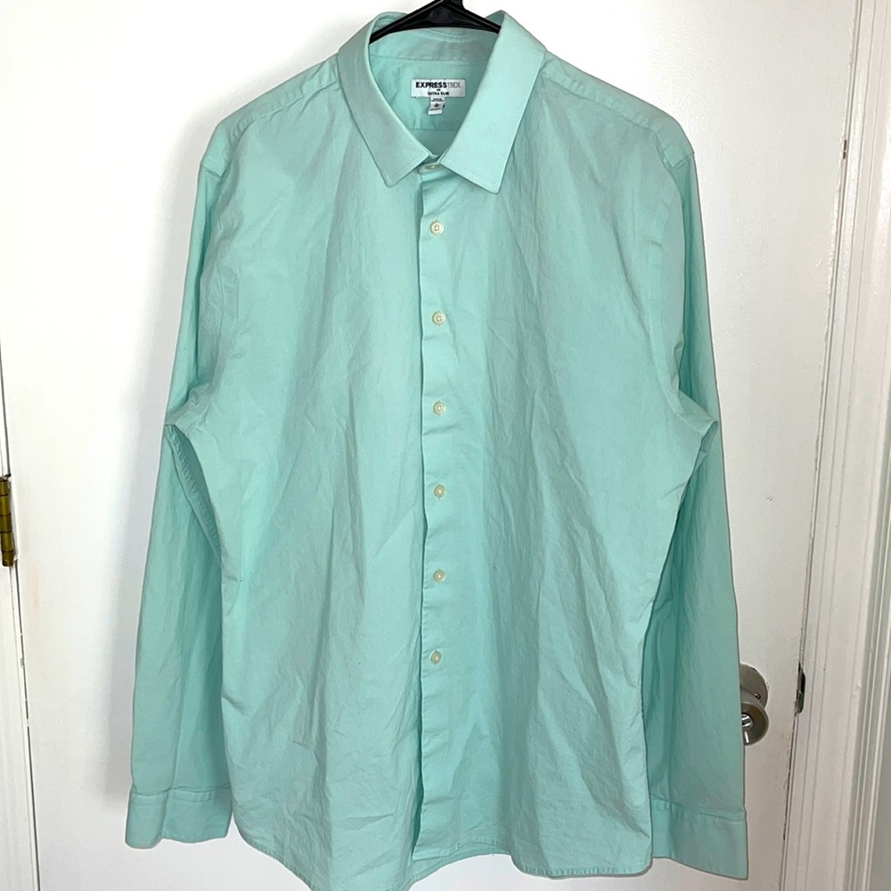Express1MX Extra slim button down aqua colored dress shirt. Size XL 17-171/2.
